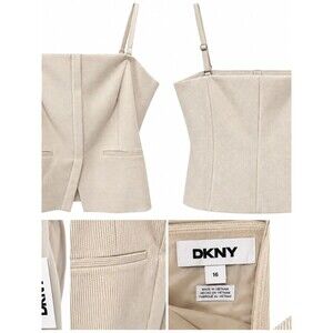 NWT DKNY Pinstripe Corset Style Cami Top 16 Cream Structured Square Neck